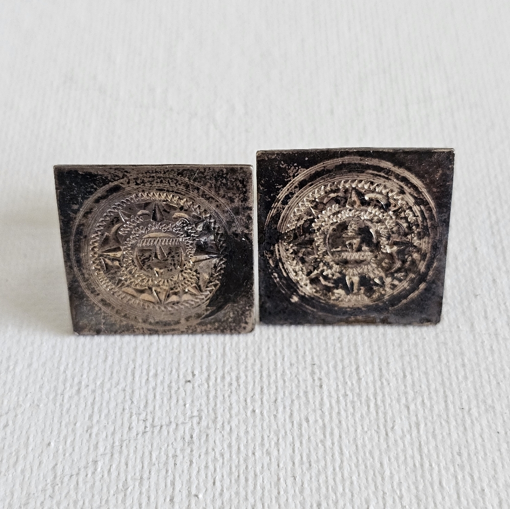 Vintage Sterling Silver Aztec Mayan Mexico CuffLinks